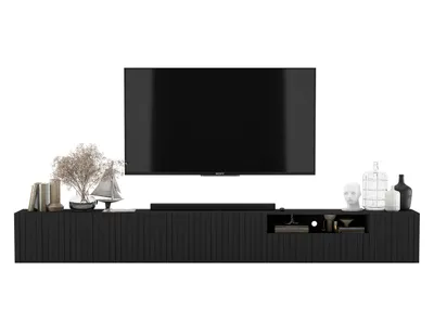 Zdjęcie produktu dla Wisząca Komoda RTV Glamour Nowoczesna Szafka RTV Czarny MAT 300 cm Ryflowane Fronty