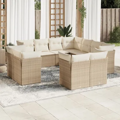 Produktbild von CLORIS 11-tlg. Garten-Sofagarnitur - mit Kissen - Beige Poly Rattan - Gartenmöbelgarnituren LL0000257504