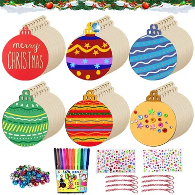 Immagine prodotto di Set per creare decorazioni natalizie in legno, 48 pezzi, ideali per dipingere e personalizzare. Perfetti per creare decorazioni natalizie fai-da-te e addobbi per l'albero di Natale