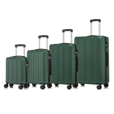 Produktbild von Suitcase Set, Rollkoffer Handgepäck, Kofferset, mit 4 Rollen 360°, Hartschalenreise Zahlenschloss, Weicher Gummigriff (4er Set, S,M,L&XL, Dunkelgrün)