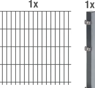 Zdjęcie produktu dla Ogrodzenie z podwójnych prętów Alberts 641467 w zestawie kompletnym, kolor antracytowy, wysokość 83 cm, długość 2,5 m