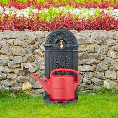 Produktbild von Relaxdays Standbrunnen, Antik-Stil, HBT: 82,5x39x33 cm, Nostalgie, Garten, Terrasse, Wasserhahn, Becken, stehend, grau