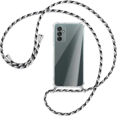Produktbild von Handykette Backcover-Schutzhülle mit Band (Metall silberfarben) für Samsung Galaxy M23 - schwarz/grau/weiß