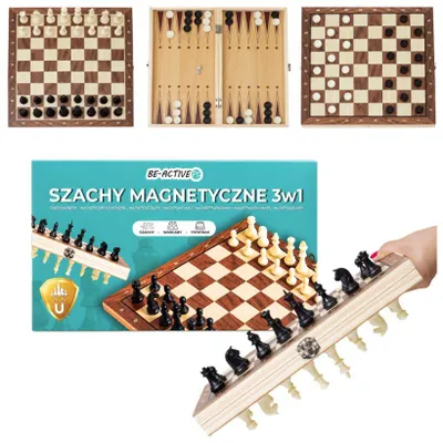 Image de Jeu d'échecs 3 en 1 Jeu d'échecs magnétique en bois 34 cm pour 2 personnes pour enfants et adultes