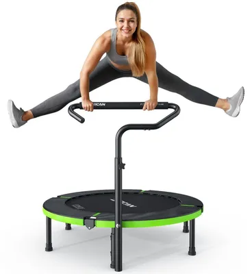Produktbild von Fitness Trampolin Indoor 102 cm faltbar mit Haltegriff Grün Tragfähigkeit 150 kg
