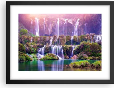 Produktbild von Gerahmtes Poster - Schwarzer Rahmen - Wasserfall Natur - 40x30 cm - Wand Bild - Wanddeko - Wandbilder - Kunstposter - Wandposter - Bilderrahmen - Bilder - Kunstdruck - Wandbild - P2BAA40x30-3893