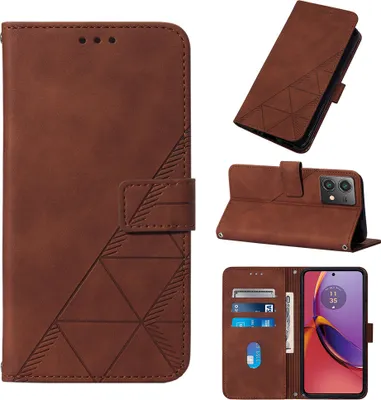 Produktbild von Hülle für Motorola Moto G84 Prägung Flip Leder Kartenfächer Schutzhülle mit Ständer Braun