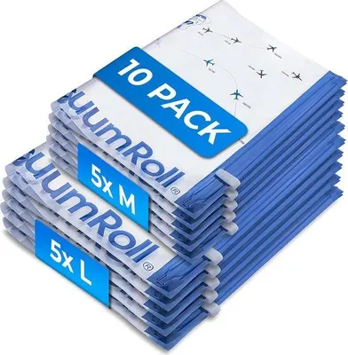 Produktbild von Famanu Reise-Vakuumbeutel für Kleidung zum Rollen - 10 Stück 40x60 | 35x50 cm