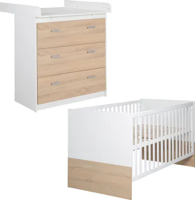 Obrázek produktu pro roba nábytková sestava 'Gabriella' 2-dílná - postel 70x140 + přebalovací pult úzký, v dekoru bílá & dub