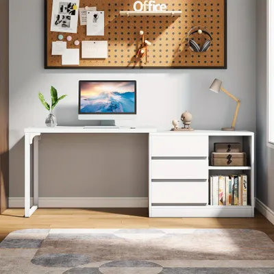 Immagine prodotto di Scrivania - Tavolo da lavoro - Scrivania per computer - Scrivania per laptop - Scrivania aggiuntiva, 160 cm - 6 scomparti portaoggetti