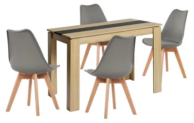 Obrázek produktu pro Jídelní set Essgruppe: jídelní stůl s 4 židlemi, obdélníkový, dub, černá/šedá barva, rozměry 110 cm