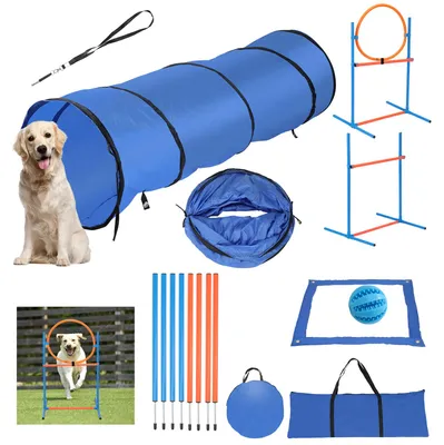 Productafbeelding van Vigevee Agility Set voor honden, inclusief tunnel (170x55 cm), 8 slalomstokken, een hindernis, een sprongring, een rustgebied en 2 draagtassen