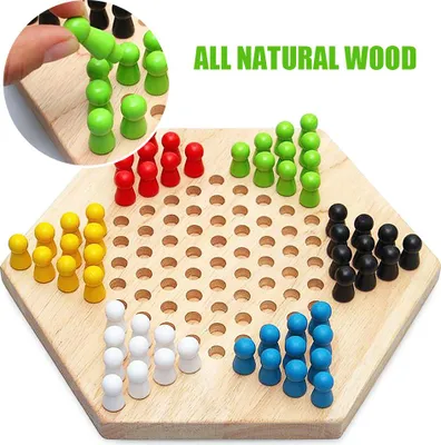 Zdjęcie produktu dla Portable Chinese Checker Game Set Rubber Wood Chinese Checkers Chinese Strategy Board Game Children Puzzle Game