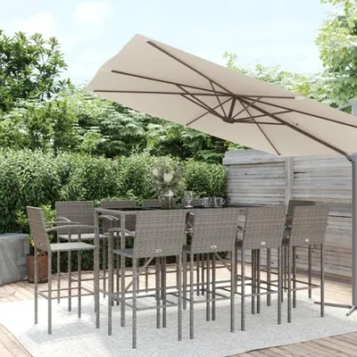Immagine prodotto di Maison Exclusive - Set da giardino completo, 11 pezzi, colore grigio, realizzato in rattan sintetico
