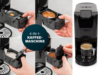 Produktbild von Princess 4-in-1 Multi-Kapsel-Kaffeemaschine 1450W 0,8L Schwarz Silbern