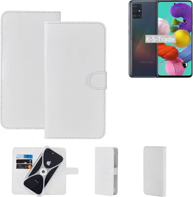 Produktbild von K-S-Trade Handy Hülle Schutz Hülle kompatibel mit Samsung Galaxy A51 Cover Case Bookstyle Bumper weiß 1x