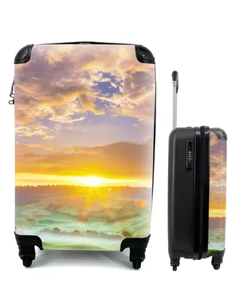 Produktbild von MuchoWow® Koffer Handgepäck Trolley Rollkoffer Kleine Reisekoffer mit 4 Rollen - Nebel - Sonne - Natur - Toskana - Cabin Size < 55x40x23 cm & 55x40x20 cm - Fotokoffer - Kabinenkoffer - Boardgepäck - Reise-Box - Reisekoffer - Reisegepäck - Koffer mit Bild - Trolley für Kinder