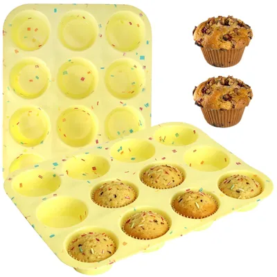 Silikon-Muffinform, 2er-Set, 12 Mulden, antihaftbeschichtet, gelb