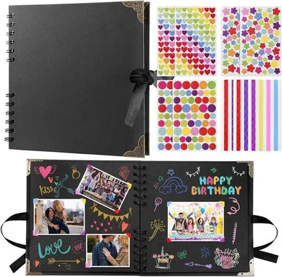 Produktbild von Famanu Fotoalbum Selbst Gestalten - Scrapbook Album - 60 Schwarze Seiten - 20,5 x 20,5 cm - Schwarz