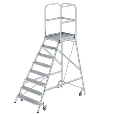 Produktbild von MUNK Podestleiter fahrbar Aluminium geriffelt 8 Stufen