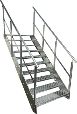 Zdjęcie produktu dla Stalowa krata schodowa z podłużnicami 10 stopni poręcz po obu stronach - ocynkowana - (szer. x wys. x gł.) 100 x 190 x 196 cm