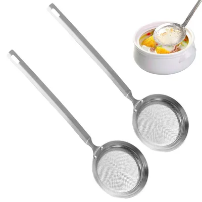 2er Set Edelstahl-Schaumlöffel mit feinem Sieb, 30 cm