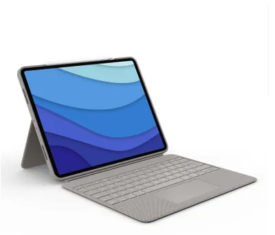 Produktbild von Logitech Combo Touch - Tastatur und Foliohülle - mit Trackpad - hintergrundbeleuchtet - Apple Smart connector - AZERTY - Französisch - Sand - für Apple 12.9-inch iPad Pro (5. Generation)