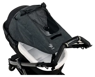 Produktbild von Sonnensegel für Kinderwagen mit UV-Schutz 50+, wasserabweisend, doppelt beschichteter Stoff mit Sichtfenster und extra breiten Schattenflügeln, Farbe: melange schwarz