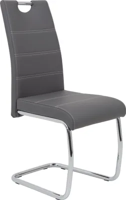 Produktbild von Hela Tische, 4er Set Esszimmerstuhl Freischwinger Flora - Bezug Kunstleder Grau - Metallgestell Rundrohr verchromt - 120kg belastbar - Lehne mit Griff