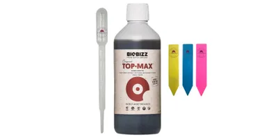 Obrázok produktu pre BioBizz Top Max 1 liter - vrátane dávkovacej pipety a 3 štítkov na rastliny (náhodné farby)