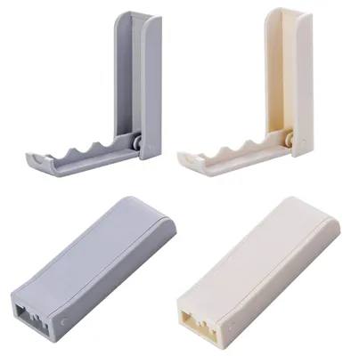 Klappbare Kleiderhaken 4er-Set, Kunststoff, grau/beige, selbstklebend