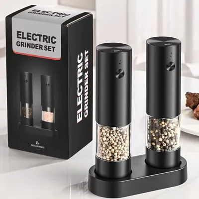 Elektrische Salz- und Pfeffermühle, Set mit 2 Stück, LED, Mahlgrad einstellbar