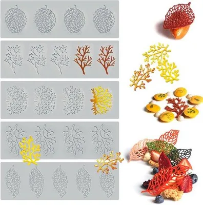 Produktbild von Silikonische Blätterformen für Fondant, 3D-Korallen und Blätter, Silikonische Torteformen, Polymer-Kleematten für Backen, Härten, Kleben, Zuckerwerk, Dessert-Torte-Verzierung