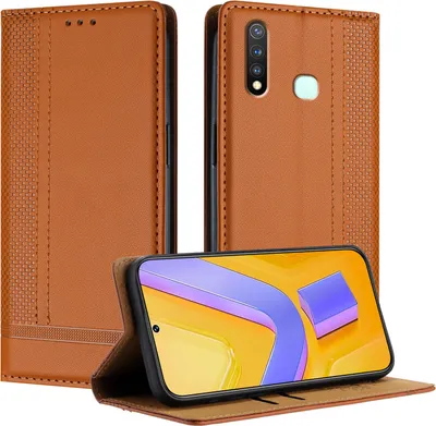 Produktbild von Handyhülle für Vivo Y19 Leder Flip Klappbare Schutzhülle mit Standfunktion Braun