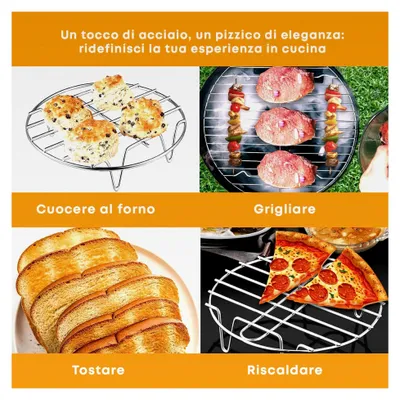 Produktbild von Grillrost rund 23 cm – Edelstahl Backofenrost und Mikrowellenrost – Universelles Rost für Backofen, Dampfgarer und Heißluftfritteuse – Rostfrei und langlebig