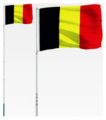 Produktbild von Belgische Flagge mit Mast, wetterfester Fahnenmast für Garten, Nationalflagge Belgien, 5,5 m Aluminium