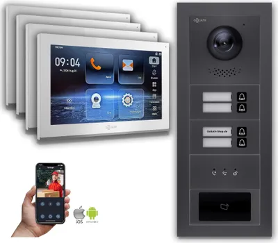 Produktbild von Goliath IP Video Türsprechanlage: 10-Zoll 4 Familienhaus, RFID, Anzeige, Anthrazit  : 10 Zoll Weiß : Unterputzdose Monitor Farbe: 10 Zoll Weiß Montage: Unterputzdose