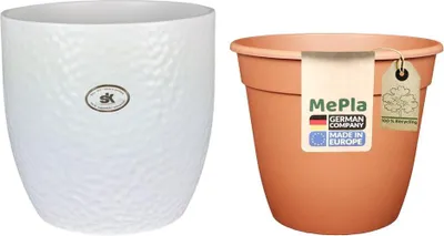 Produktbild von MePla - Set - Übertopf Boston ø13 - Weisse-matt + Pflanztopf ø12