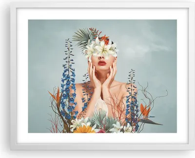 Produktbild von Gerahmtes Poster - Weißer Rahmen - Surreal Frau Blumen - 50x40 cm - Wand Bild - Wanddeko - Wandbilder - Kunstposter - Wandposter - Bilderrahmen - Bilder - Kunstdruck - Wanddekoration - P2WAA50x40-4818