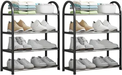 Image de Étagère à chaussures et meuble à chaussures pour entrée et porte d'entrée, 4 niveaux, noir
