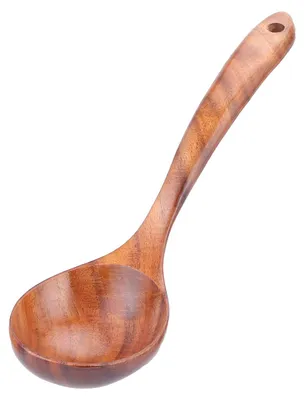 Teakholz-Suppenkelle, tief, mit langem Stiel, 25 cm