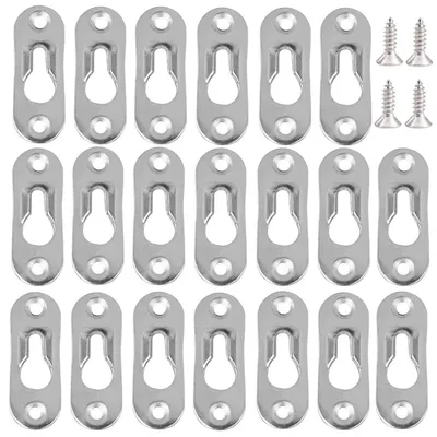 Produktbild von 20 Schlüsselloch-Aufhängehaken mit 40 Schrauben, Metall-Befestigungsmaterial 45 mm x 16 mm für Bilder, Schrankrahmen und Spiegel.