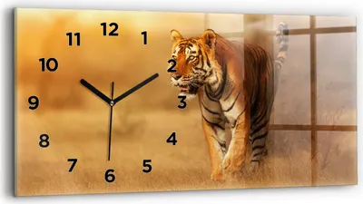 Produktbild von Wallfluent Wanduhr – Stilles Quarzuhrwerk - Uhr Dekoration Wohnzimmer Schlafzimmer Küche - Zifferblatt - schwarze Zeiger - 60x30 cm - Tigerjagd