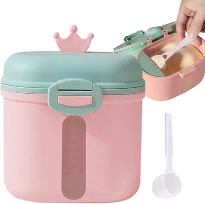 Productafbeelding van 2 stuks komvormige containers voor babyvoeding met een lepel | Luchtdicht, met meetvenster en geschikt voor voedingsmiddelen | Voor babyvoeding