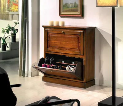 Image de Armoire à chaussures 2 compartiments Commode Meubles en bois véritable Armoire à chaussures Étagères Étagères Nouveau