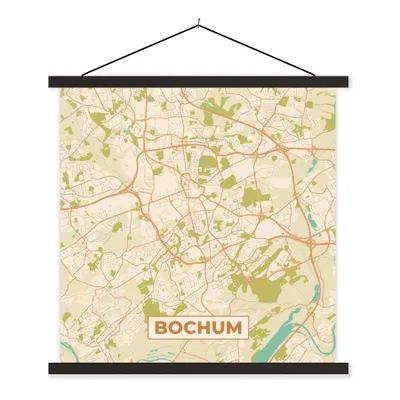 Produktbild von MuchoWow® Textilposter Karte - Bochum - Karte - Vintage - Stadtplan 120x120 cm mit schwarzem Rahmen - Aufhängungsset