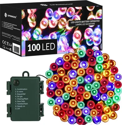 Zdjęcie produktu dla Łańcuch świetlny LED – 10,5 m, 100 diod LED, 8 funkcji, 3xAA, IP44, wielokolorowy