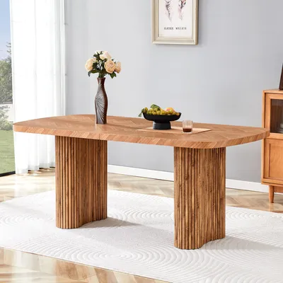 Produktbild von MODFU Esstisch mit Bogenförmige Säulenstütze,Küchentisch im Holzfarbe,180×90 cm Tischfläche,für Esszimmer
