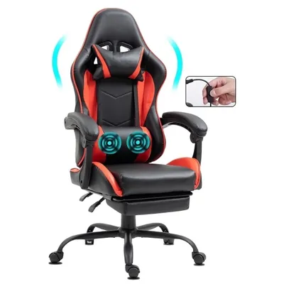 Produktbild von Delman Bürostuhl Gaming Stuhl Massage Gaming Sessel Ergonomischer Gamer Stuhl mit Fußstütze Kopfstütze Gaming Chair Drehsessel 02-0042 Rot