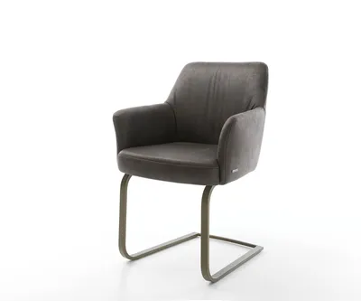 Produktbild von DELIFE Freischwinger Xana-Flex mit Armlehnen Mikrofaser Anthrazit Vintage Freischwinger flach Effektfinish Titan Taschenfederkern